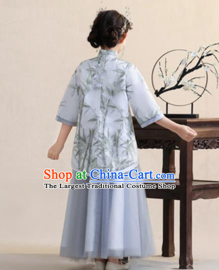 Chinese New Year Performance Embroidered Lilac Dress National Kindergarten Girls Dance Stage Show Costume for Kids