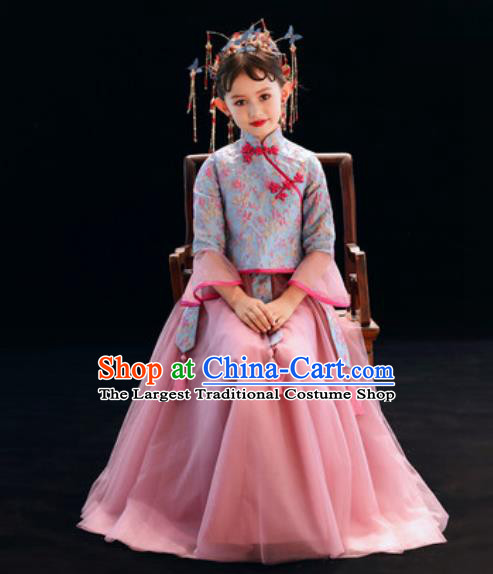 Chinese New Year Performance Pink Full Dress National Kindergarten Girls Dance Stage Show Costume for Kids