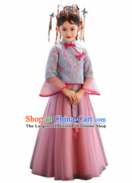 Chinese New Year Performance Pink Full Dress National Kindergarten Girls Dance Stage Show Costume for Kids