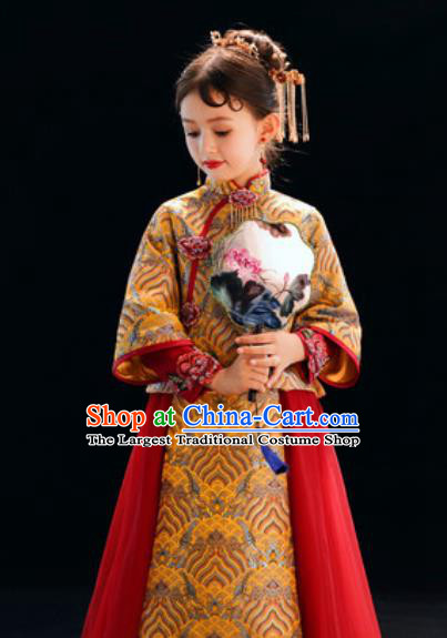 Chinese New Year Performance Red Full Dress National Kindergarten Girls Dance Stage Show Costume for Kids