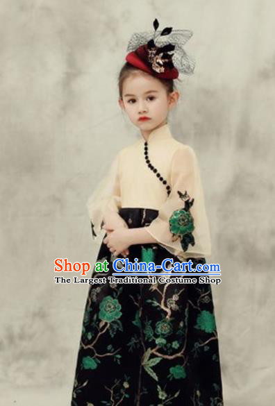 Chinese New Year Performance Black Dress National Kindergarten Girls Dance Stage Show Costume for Kids