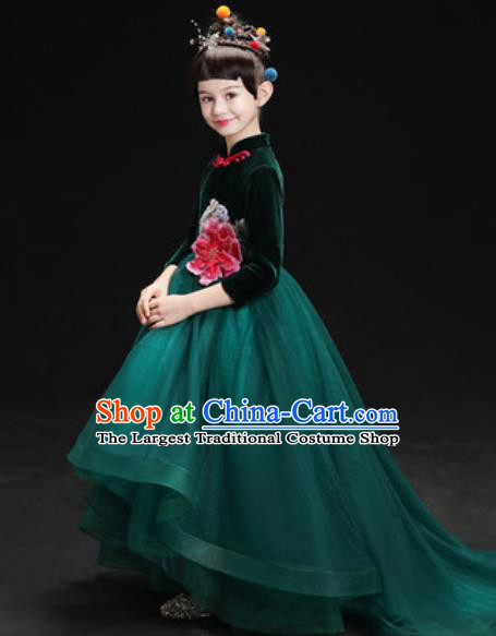 Chinese New Year Dance Performance Green Veil Full Dress Kindergarten Girls Stage Show Costume for Kids