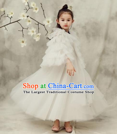 Top Grade Christmas Day Dance Performance White Veil Full Dress Kindergarten Girl Stage Show Costume for Kids