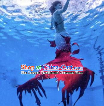 Halloween Cosplay Mermaid Red Fishtail Swimwear Dress Nylon Fish Tail Skirt Clothing for Women