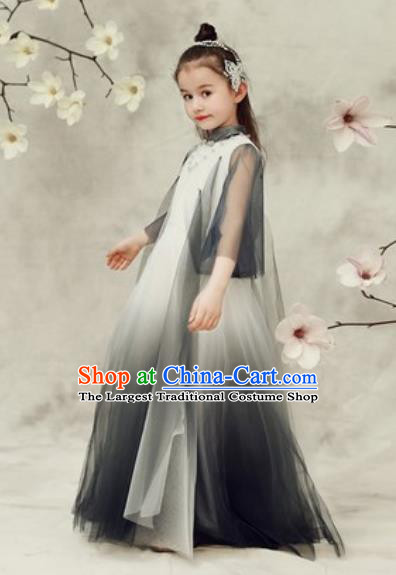 Chinese New Year Performance Black Veil Qipao Dress National Kindergarten Girls Dance Stage Show Costume for Kids