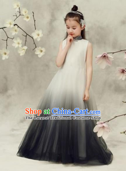 Chinese New Year Performance Black Veil Qipao Dress National Kindergarten Girls Dance Stage Show Costume for Kids