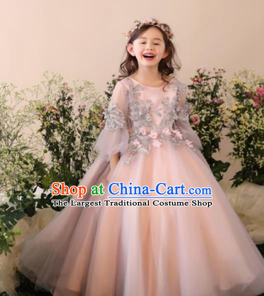 Top Grade Christmas Day Dance Performance Pink Bubble Dress Kindergarten Girl Stage Show Costume for Kids