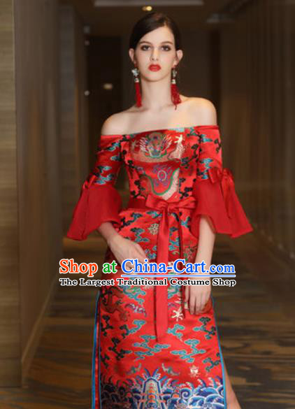 Chinese New Year Performance Red Dress National Dance Stage Show Costume for Women
