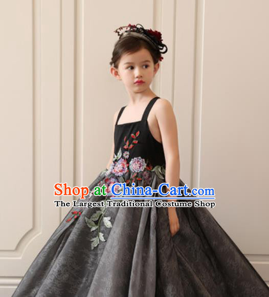 Top Grade Christmas Day Dance Performance Deep Grey Full Dress Kindergarten Girl Stage Show Costume for Kids