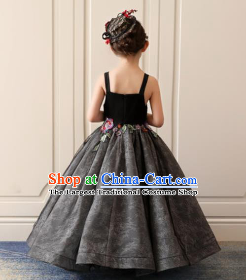 Top Grade Christmas Day Dance Performance Deep Grey Full Dress Kindergarten Girl Stage Show Costume for Kids