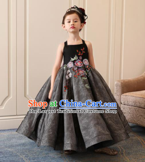 Top Grade Christmas Day Dance Performance Deep Grey Full Dress Kindergarten Girl Stage Show Costume for Kids
