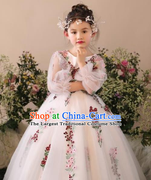 Top Grade Christmas Day Dance Performance Flowers Fairy White Full Dress Kindergarten Girl Stage Show Costume for Kids