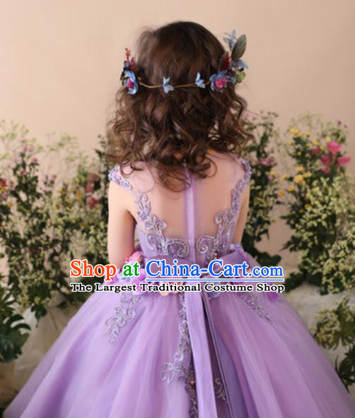 Top Grade Christmas Day Dance Performance Flowers Fairy Purple Full Dress Kindergarten Girl Stage Show Costume for Kids