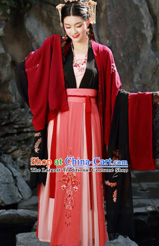 Traditional Chinese Song Dynasty Wedding Replica Costumes Ancient Court Princess Embroidered Red Hanfu Dress for Women