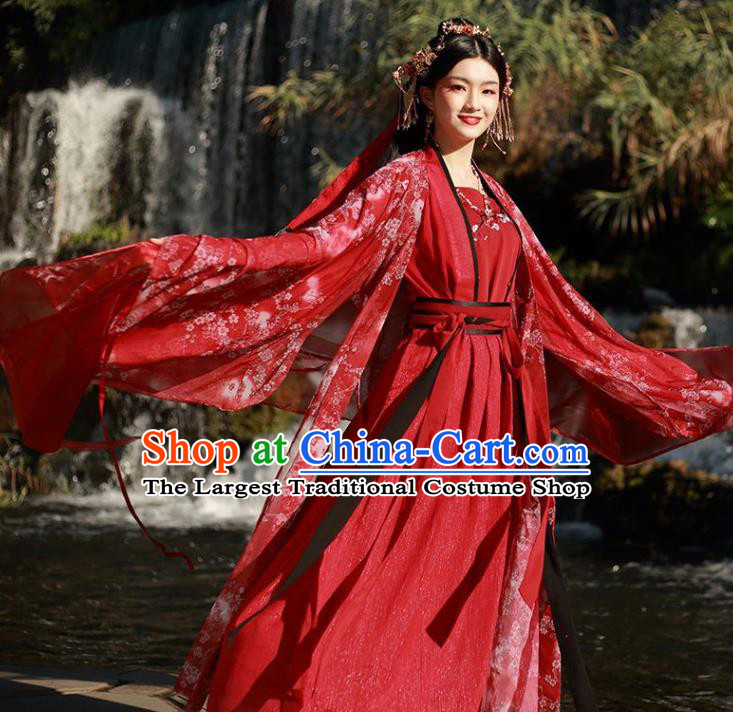 Traditional Chinese Song Dynasty Court Princess Wedding Replica Costumes Ancient Bride Embroidered Red Hanfu Dress for Women
