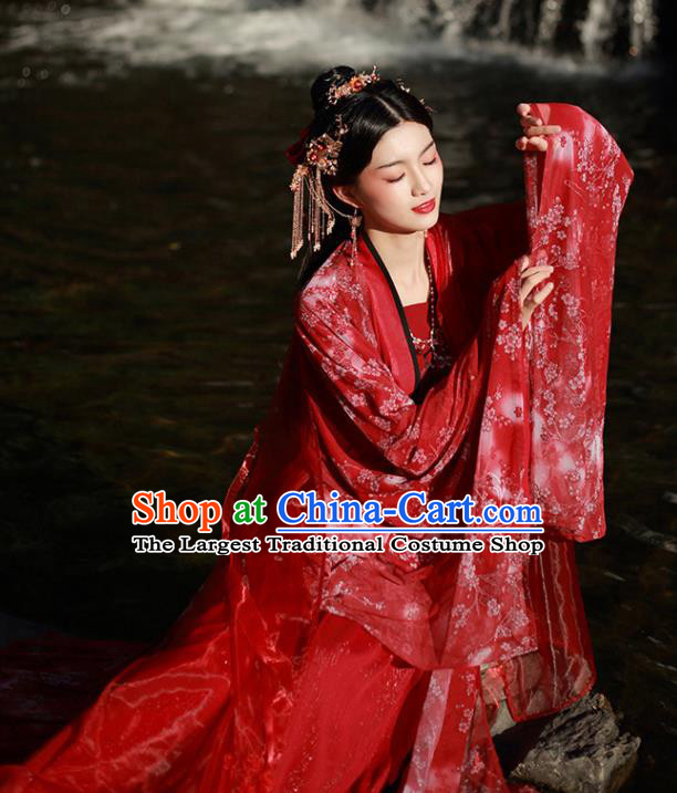 Traditional Chinese Song Dynasty Court Princess Wedding Replica Costumes Ancient Bride Embroidered Red Hanfu Dress for Women
