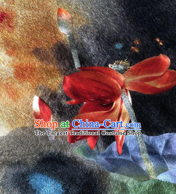 Chinese Traditional Suzhou Embroidery Red Lotus Cloth Accessories Embroidered Patches Embroidering Craft