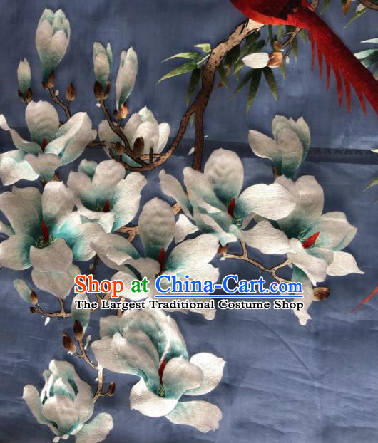Chinese Traditional Suzhou Embroidery Yulan Magnolia Silk Picture Embroidered Patches Embroidering Craft