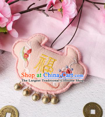 Traditional Chinese Handmade Embroidery Pink Longevity Lock Pendant Embroidered Amulet Accessories