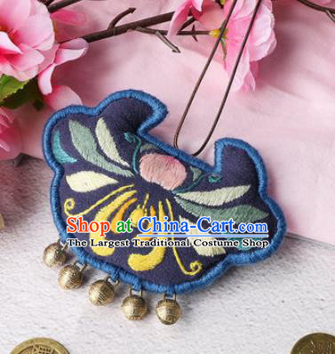 Traditional Chinese Handmade Embroidery Lotus Navy Longevity Lock Pendant Embroidered Amulet Accessories