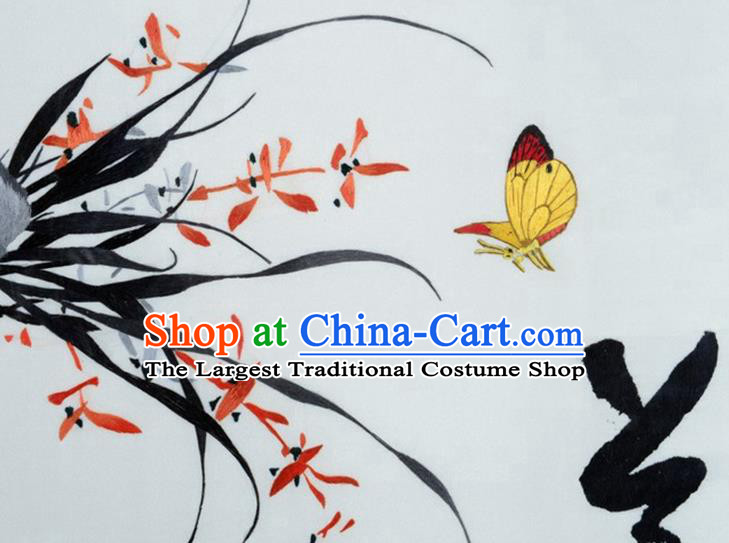 Traditional Chinese Handmade Suzhou Embroidery Plum Orchid Bamboo Chrysanthemum Wall Picture Embroidered Scroll Embroidery Craft