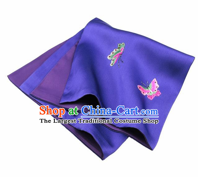 Chinese Traditional Handmade Embroidery Butterfly Purple Silk Handkerchief Embroidered Hanky Suzhou Embroidery Noserag Craft