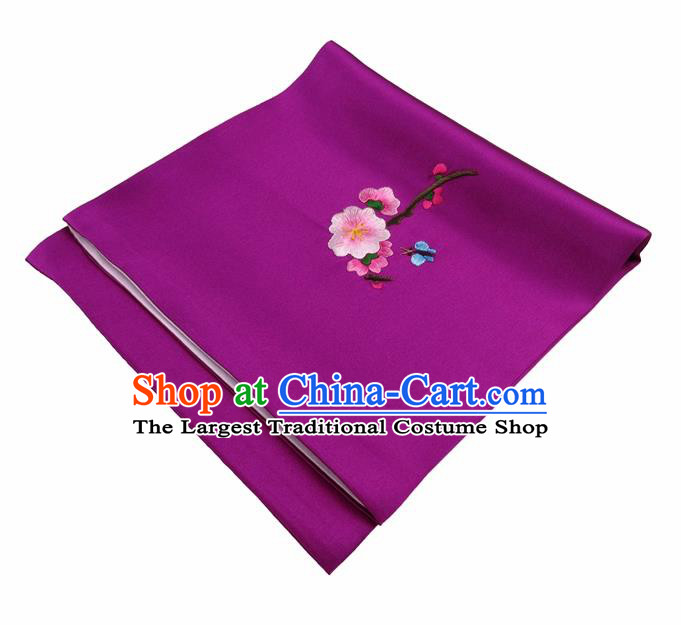 Chinese Traditional Handmade Embroidery Plum Blossom Purple Silk Handkerchief Embroidered Hanky Suzhou Embroidery Noserag Craft