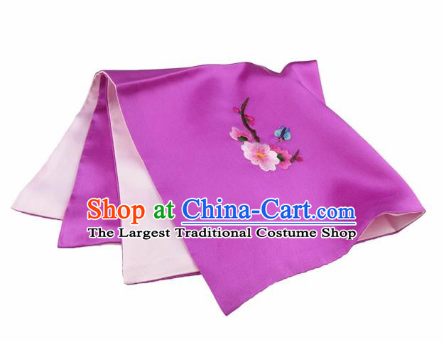 Chinese Traditional Handmade Embroidery Plum Blossom Rosy Silk Handkerchief Embroidered Hanky Suzhou Embroidery Noserag Craft