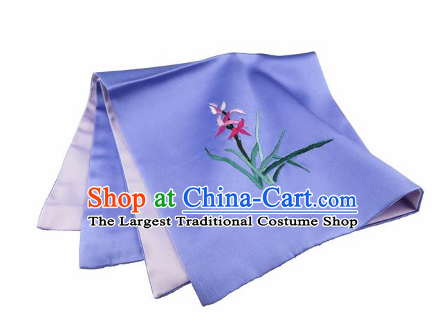 Chinese Traditional Handmade Embroidery Orchid Lilac Silk Handkerchief Embroidered Hanky Suzhou Embroidery Noserag Craft