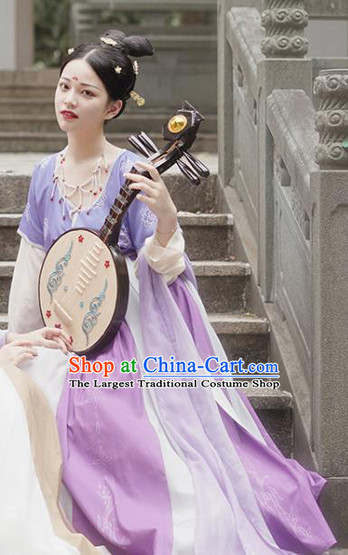 Traditional Chinese Tang Dynasty Palace Maidservant Replica Costumes Ancient Court Dancer Purple Hanfu Dress for Women