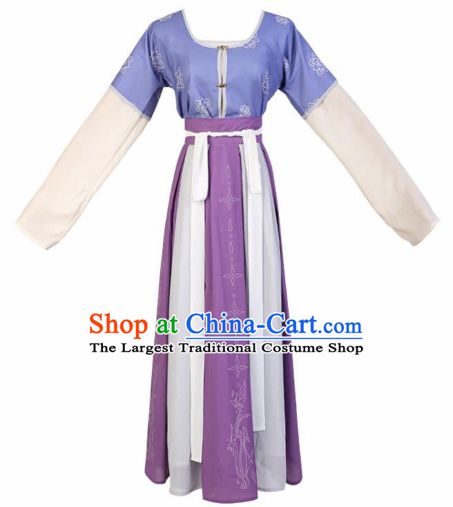 Traditional Chinese Tang Dynasty Palace Maidservant Replica Costumes Ancient Court Dancer Purple Hanfu Dress for Women