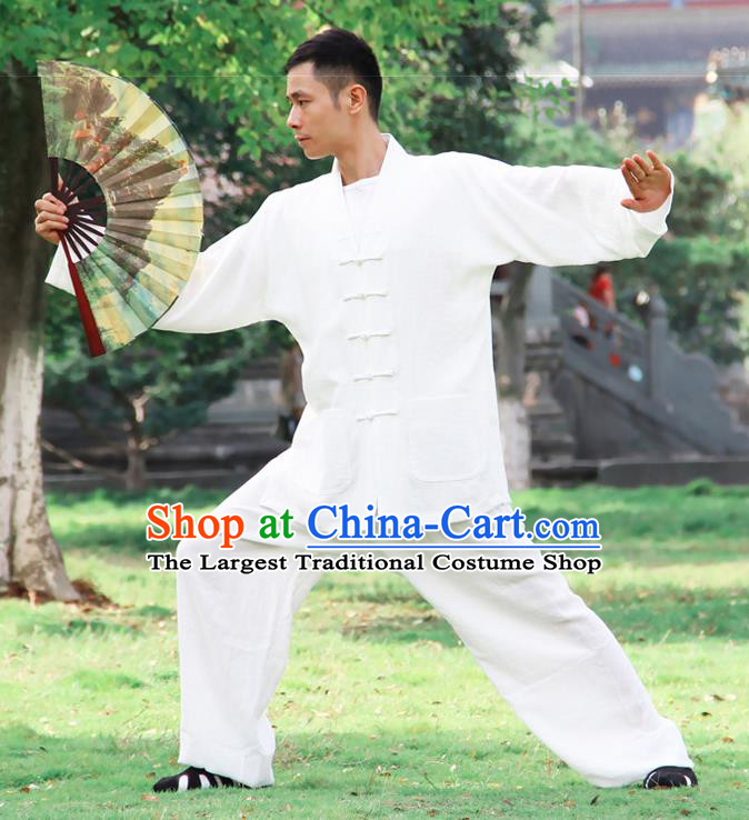Traditional Chinese Martial Arts Wudang Taoist Priest White Outfits Kung Fu Tai Chi Costume for Men