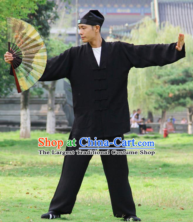 Traditional Chinese Martial Arts Wudang Taoist Priest Black Outfits Kung Fu Tai Chi Costume for Men
