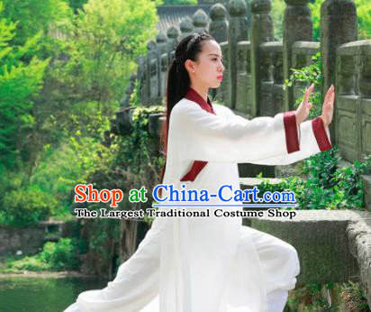 Chinese Traditional Wudang Taoist White Flax Robe Martial Arts Outfits Kung Fu Tai Chi Costume for Women