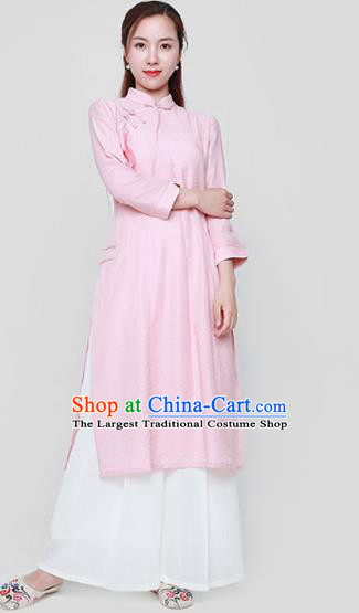 Chinese Traditional Tang Suit Pink Cheongsam Classical Qipao Dress Costume for Women