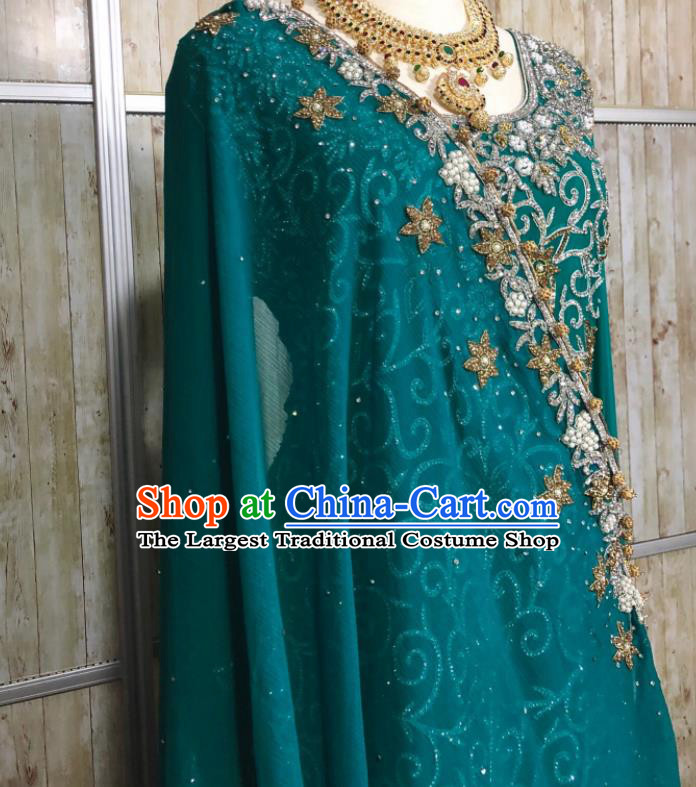 South Asia Pakistan Islam Bride Peacock Green Costumes Traditional Pakistani Hui Nationality Wedding Luxury Embroidered Dress for Women
