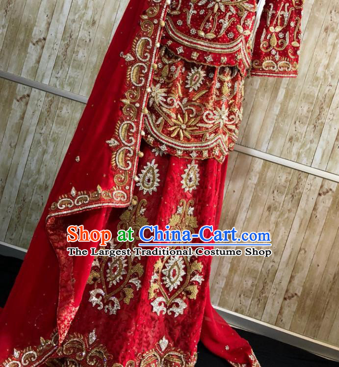 South Asia Pakistan Islam Bride Muslim Red Dress Traditional Pakistani Hui Nationality Wedding Luxury Embroidered Costumes for Women