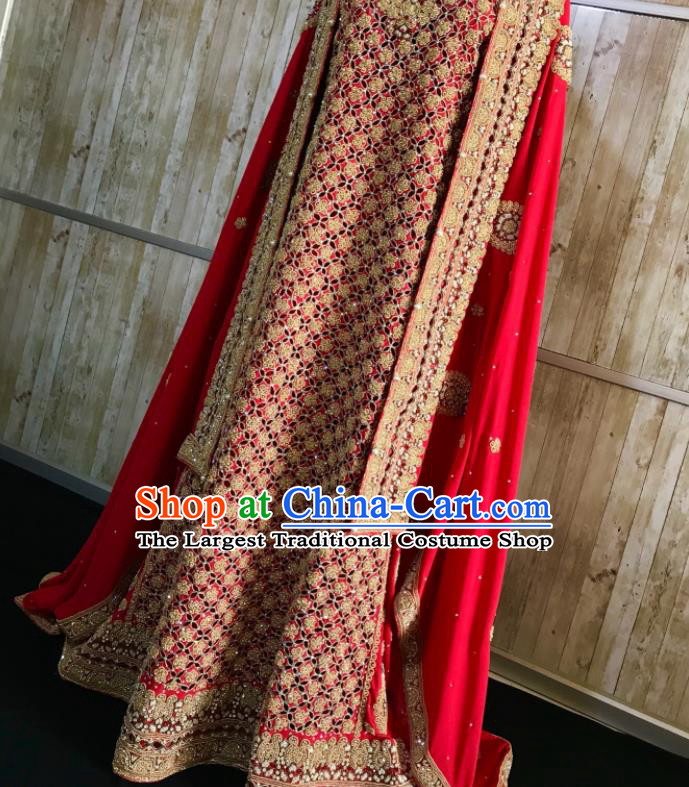 South Asia Pakistan Islam Bride Muslim Embroidered Red Dress Traditional Pakistani Hui Nationality Wedding Luxury Costumes for Women