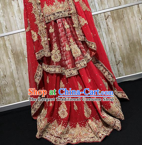 South Asia Pakistan Islam Bride Muslim Red Dress Traditional Pakistani Court Hui Nationality Wedding Costumes for Women