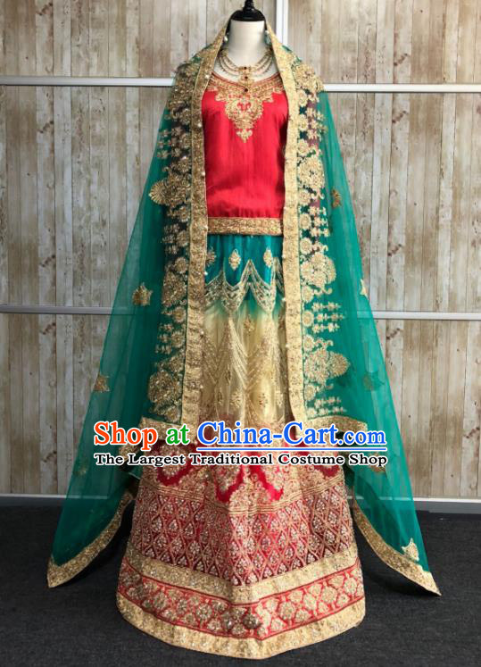 Asian  Indian Court Bride Wedding Embroidered Dress Traditional   India Hui Nationality Costumes for Women