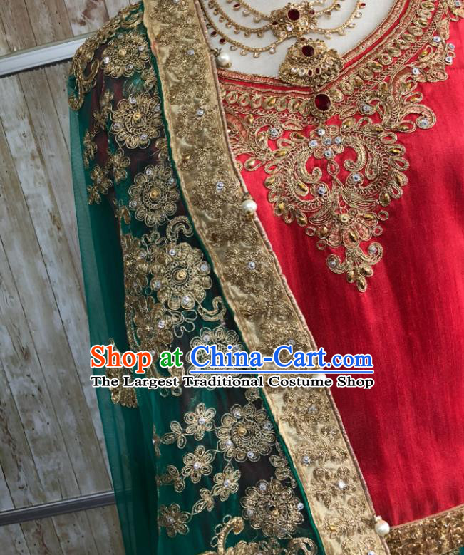 Asian Pakistan Court Bride Wedding Embroidered Dress Traditional Pakistani Hui Nationality Islam Costumes for Women