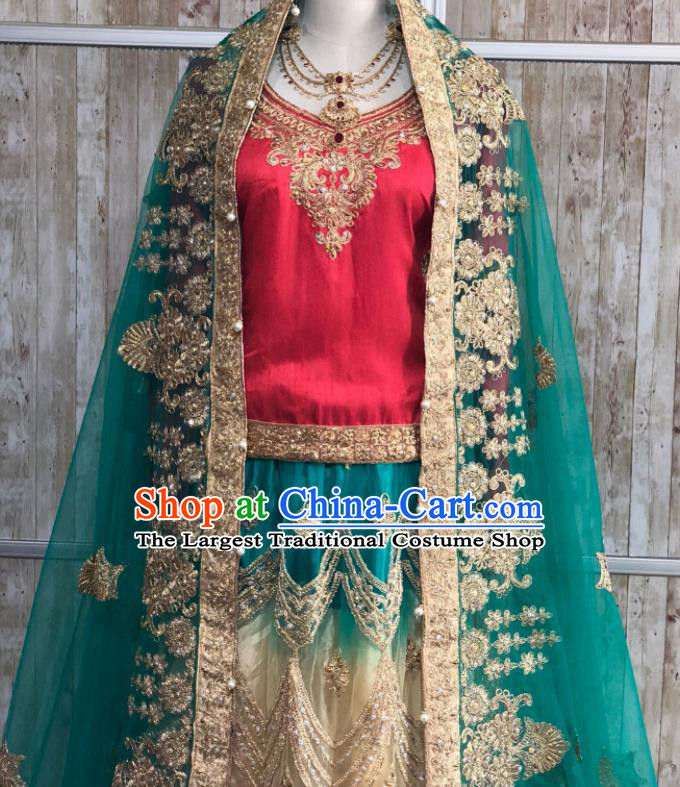 Asian Pakistan Court Bride Wedding Embroidered Dress Traditional Pakistani Hui Nationality Islam Costumes for Women