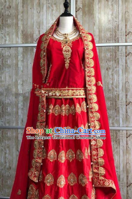 Asian Pakistan Court Bride Wedding Red Embroidered Dress Traditional Pakistani Hui Nationality Islam Costumes for Women
