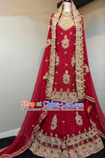 Asian  Indian Court Wedding Wine Red Embroidered Dress Traditional   India Hui Nationality Costumes for Women