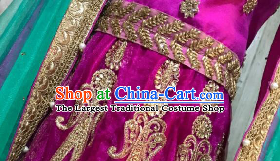 South Asia Pakistan Court Queen Rosy Embroidered Dress Traditional Pakistani Hui Nationality Islam Bride Wedding Costumes for Women