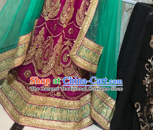 South Asia Pakistan Court Queen Rosy Embroidered Dress Traditional Pakistani Hui Nationality Islam Bride Wedding Costumes for Women