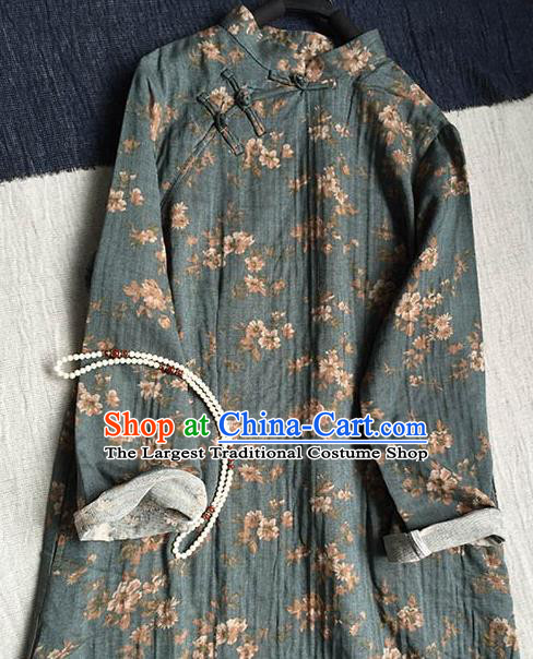 Chinese Traditional Tang Suit Grey Cheongsam National Costume Printing Qipao Dress for Women
