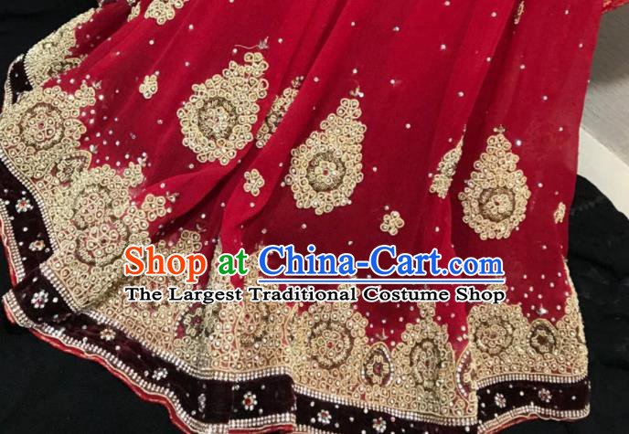 South Asia Pakistan Court Queen Wedding Embroidered Red Dress Traditional Pakistani Hui Nationality Islam Bride Costumes for Women
