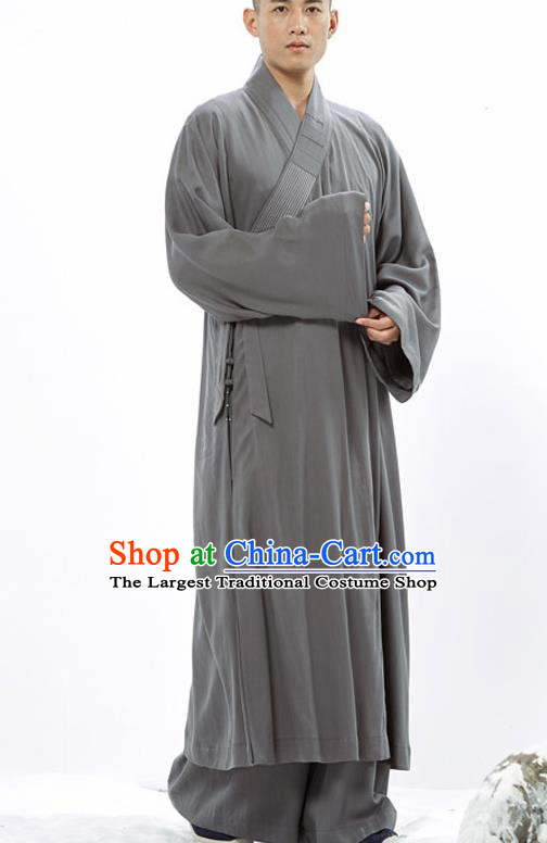 Traditional Chinese Monk Costume Buddhists Grey Long Robe for Men