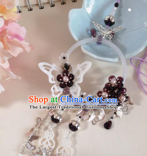 Traditional Chinese Classical Brooch Pendant Hanfu Purple Beads Tassel Breastpin Accessories for Women